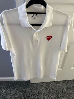 Comme des Garcons PLAY Men’s Slim Fit  White Polo with Red Heart Patch
